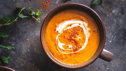 Velouté de lentilles corail, patate douce et lait de coco