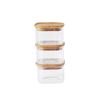 Boite en verre carré avec couvercle bambou 500ml x 3 - Visuel 0