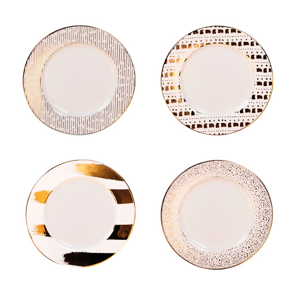 Coffret 4 assiettes dessert dorées - Visuel 0