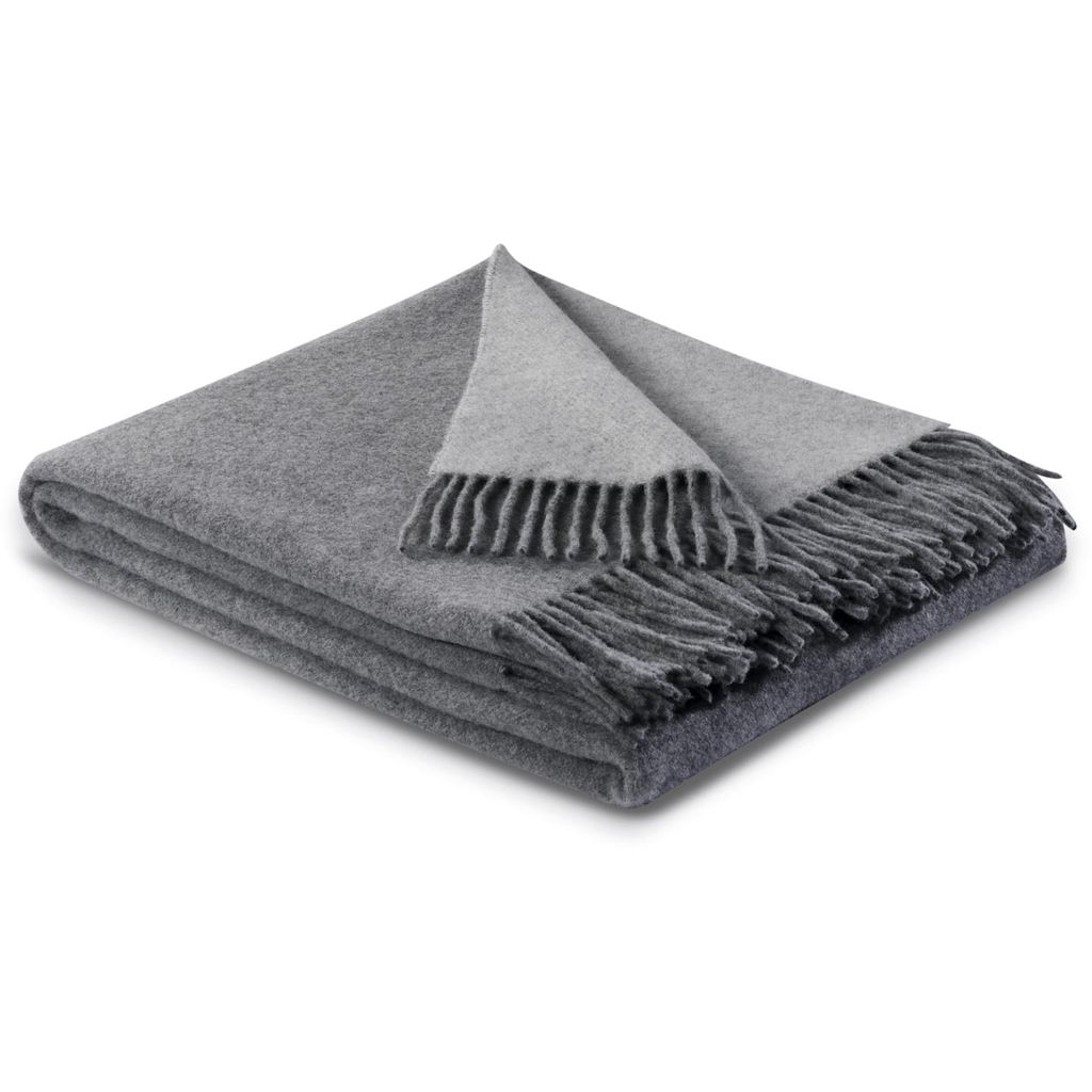 Plaid frangé en laine et cachemire gris/argent 130 x 170 cm - Visuel 0
