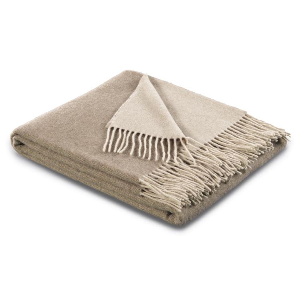 Plaid frangé en laine et cachemire naturel/sable 130 x 170 cm