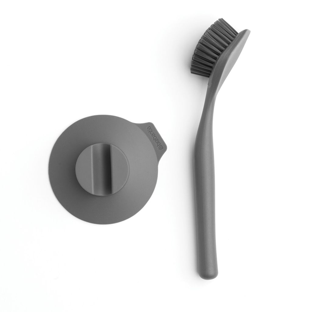 Brosse à vaisselle avec support ventouse gris - Visuel 1