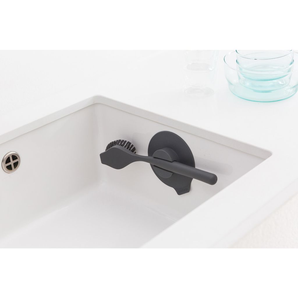 Brosse à vaisselle avec support ventouse gris - Visuel 2