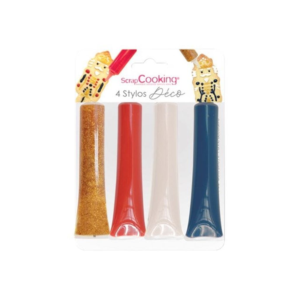 4 Stylos décoratifs pour le glaçage blanc, rouge, bleu nuit, or - Visuel 0