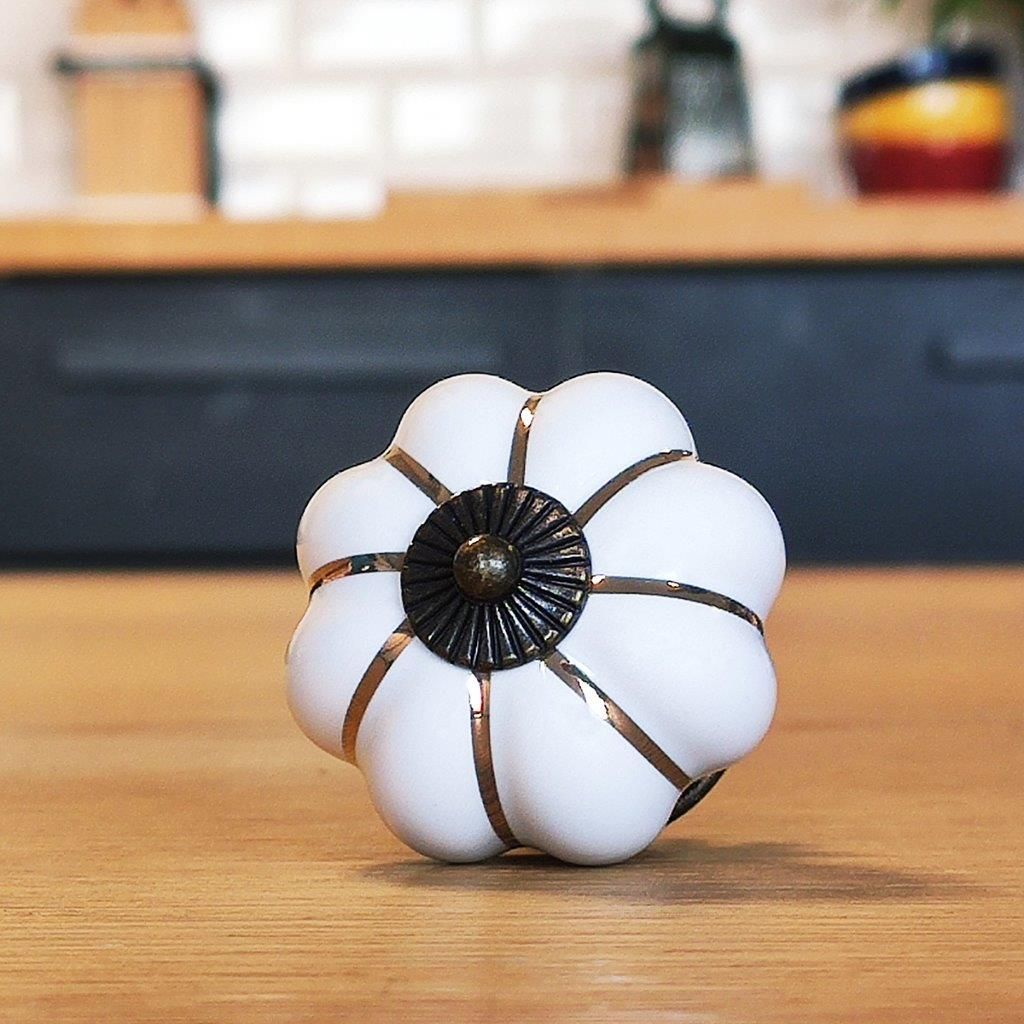 Poignée citrouille céramique blanche - Visuel 1