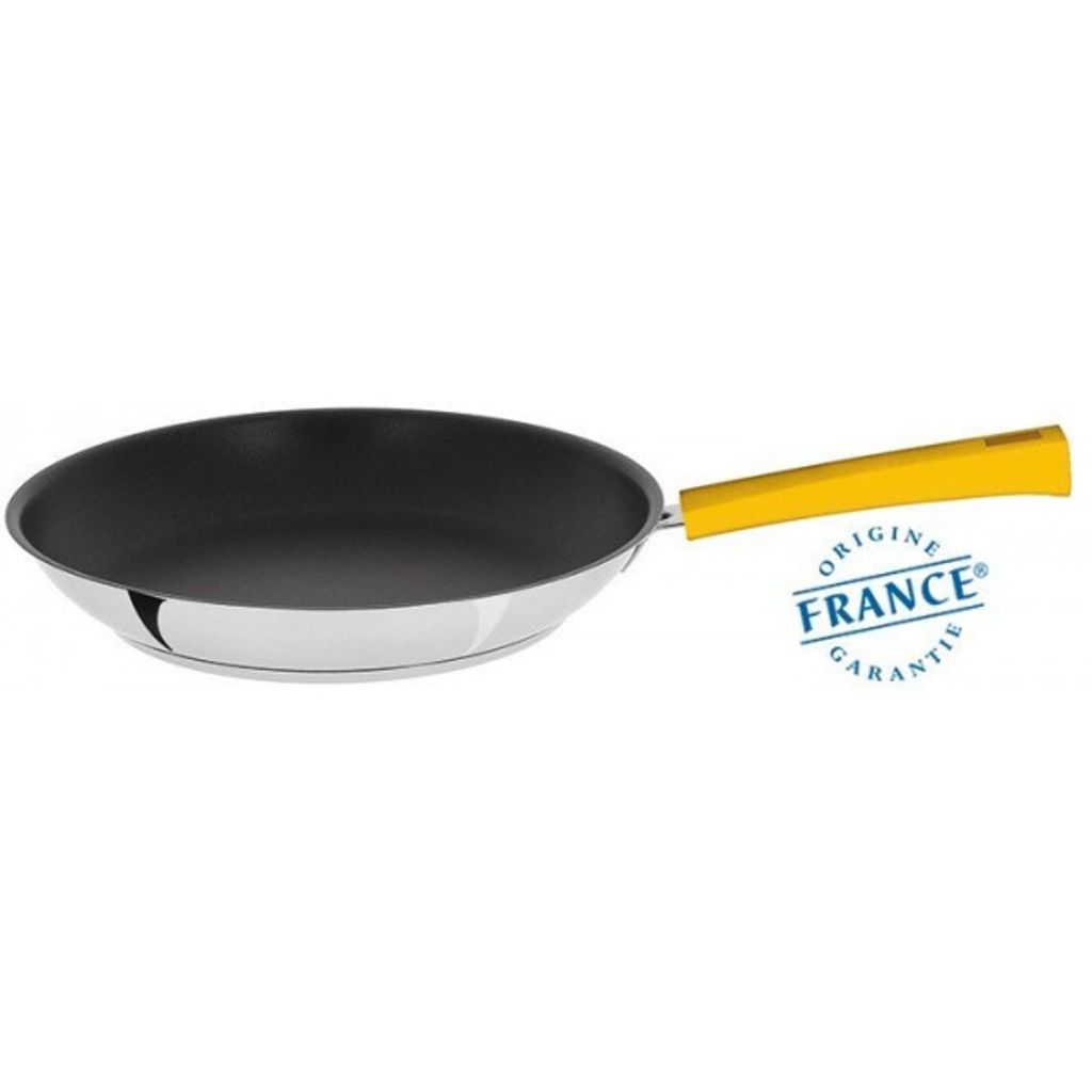Poêle inox avec anti-adhérent Exceliss Mutine fixe Jaune 24cm - Visuel 1