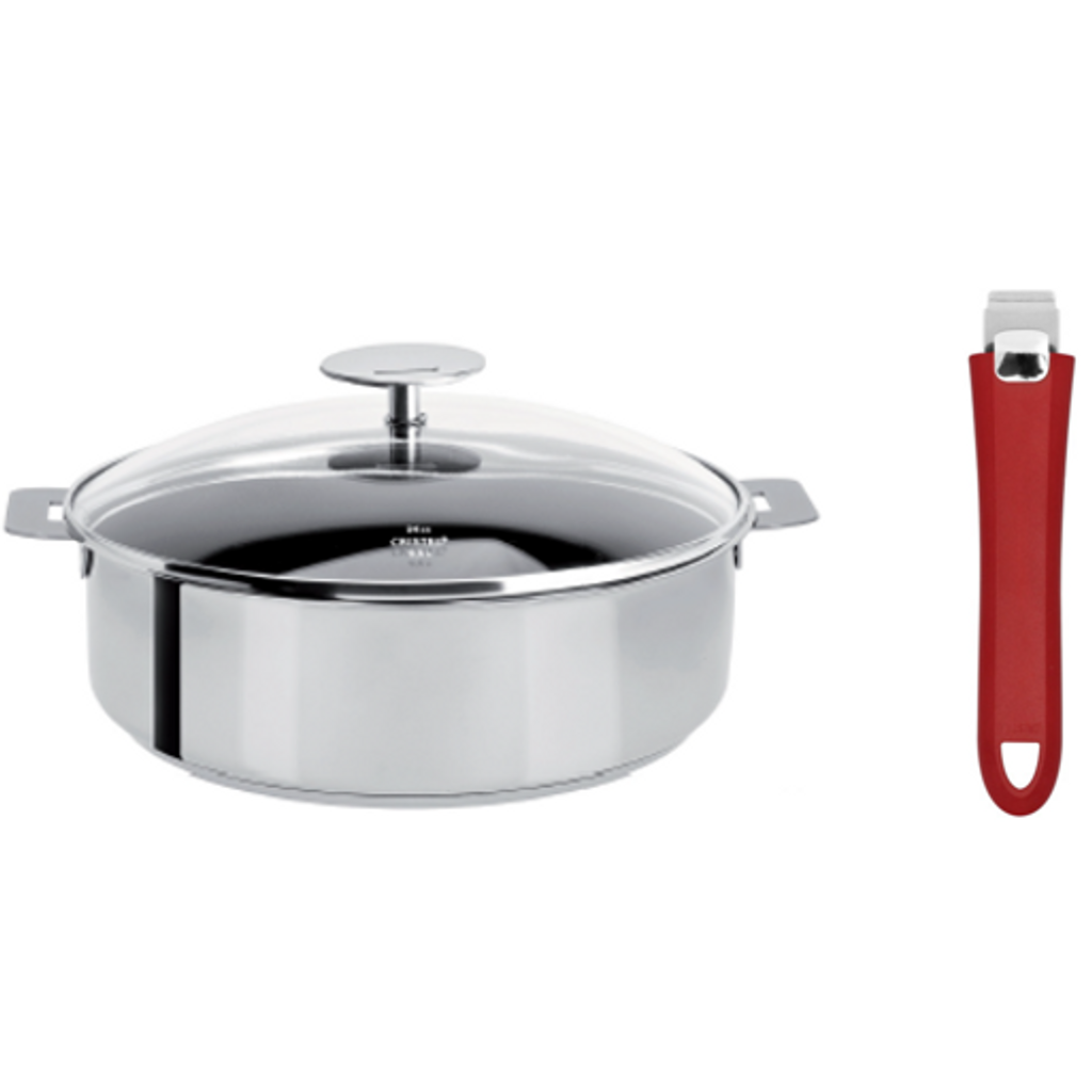 Set Sauteuse Mutine 24cm + poignée framboise + couvercle en verre - Visuel 0