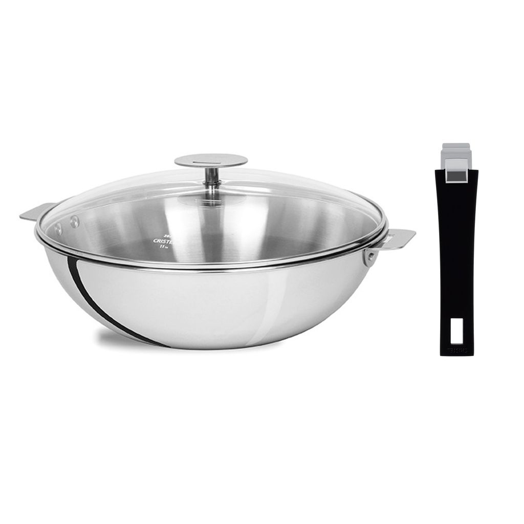 Wok Casteline 30 cm + couvercle verre + poignée Mutine - Visuel 1