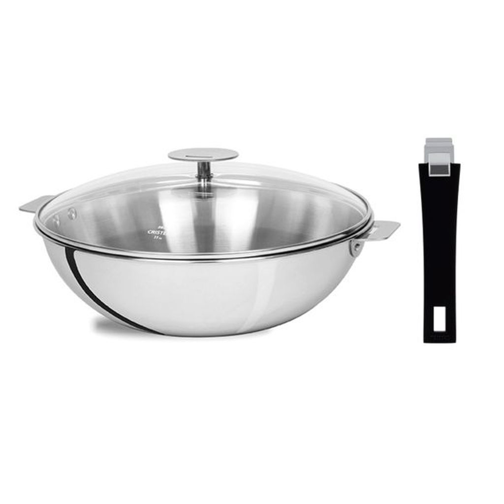 Wok Casteline 30 cm + couvercle verre + poignée Mutine - Visuel 1