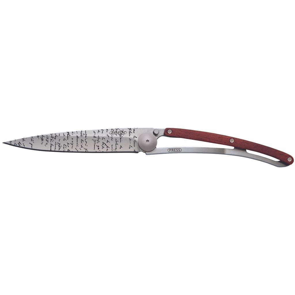 Couteau de poche tatoué bois corail Manuscrit