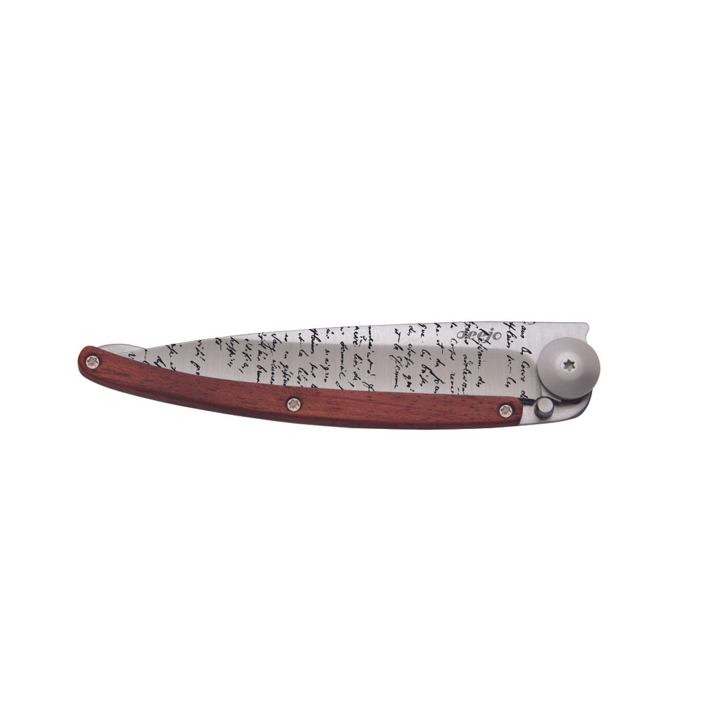 Couteau de poche tatoué bois corail Manuscrit