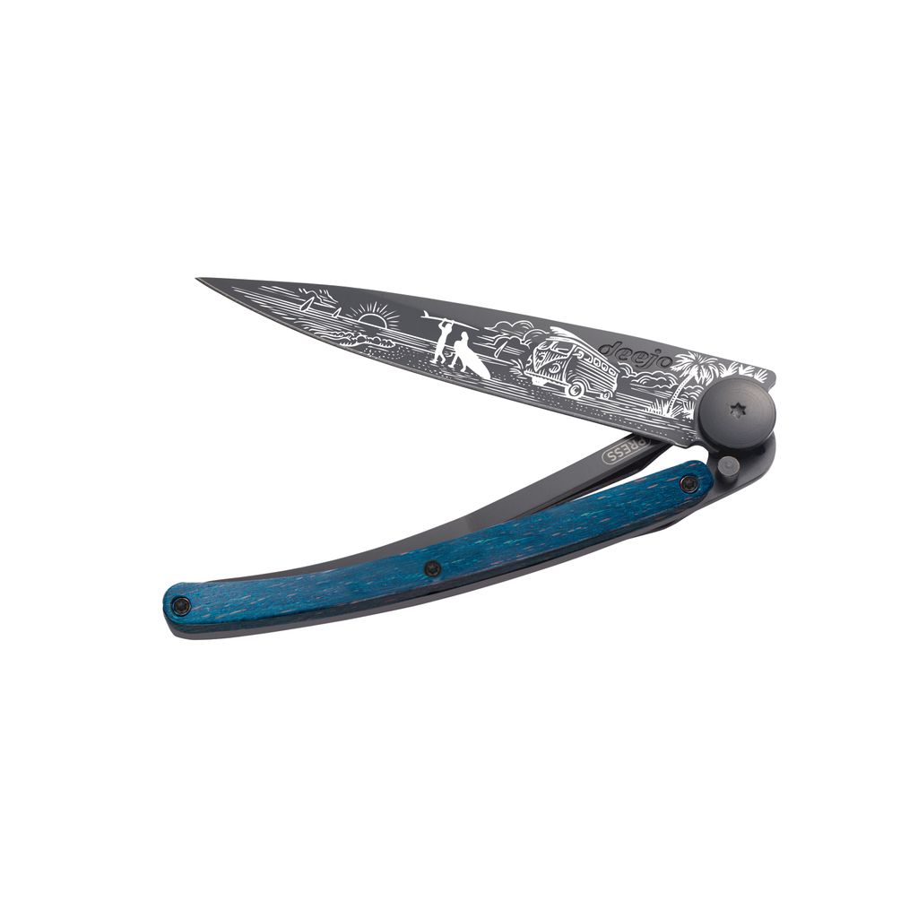 Couteau de poche tatoué bois bleu van life - Visuel 2