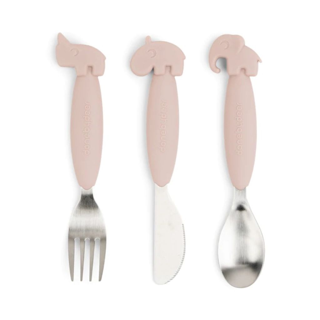 Couverts easy grip manche en silicone rose 3 pièces - Visuel 0