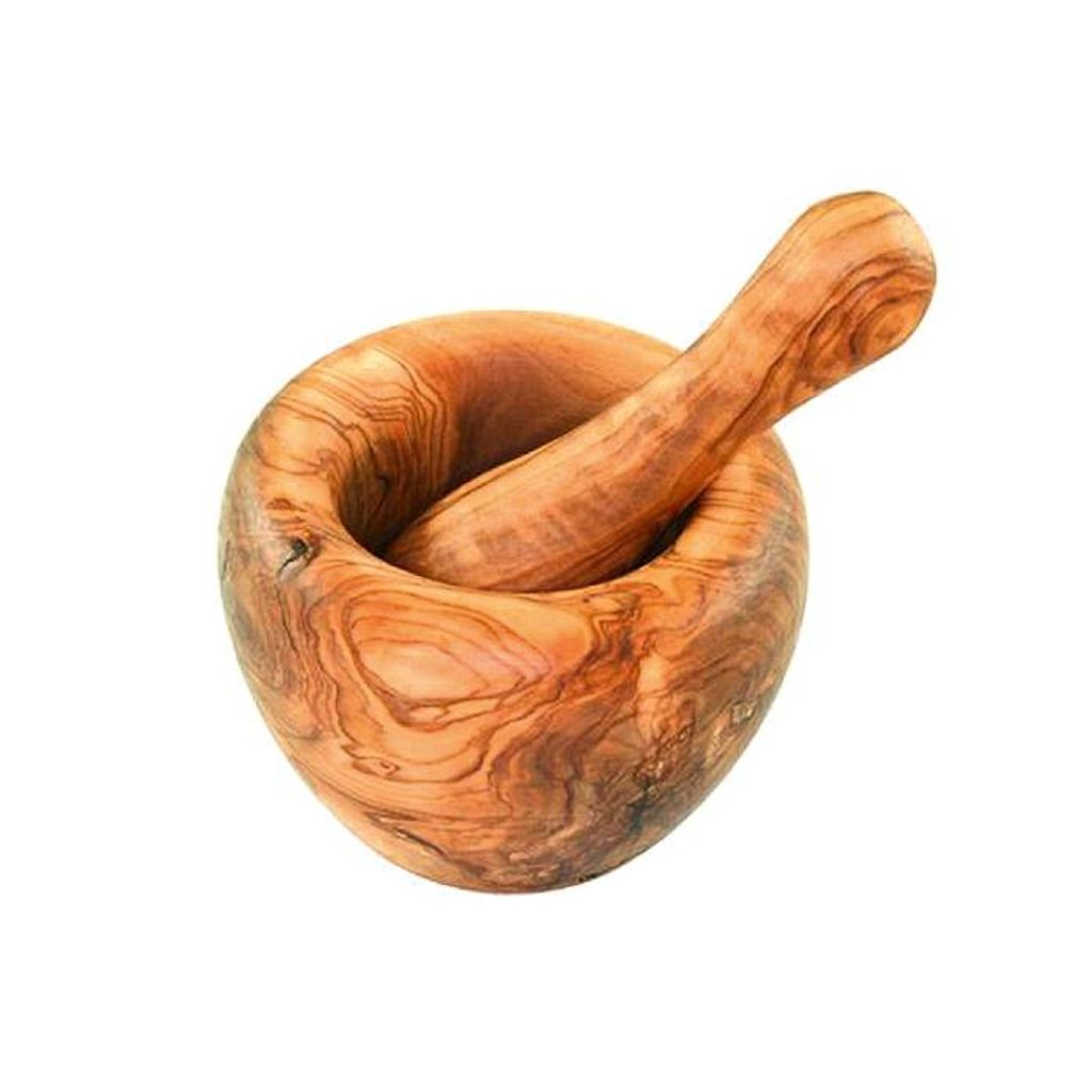 Mortier rustique avec pilon en bois d'olivier 14 cm