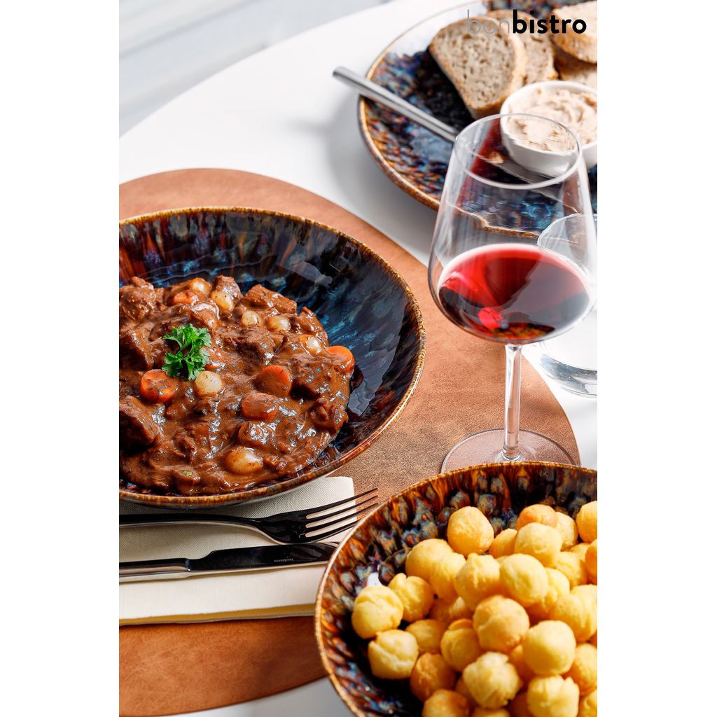 Assiette creuse 26cm Resto brun bleu - Visuel 0
