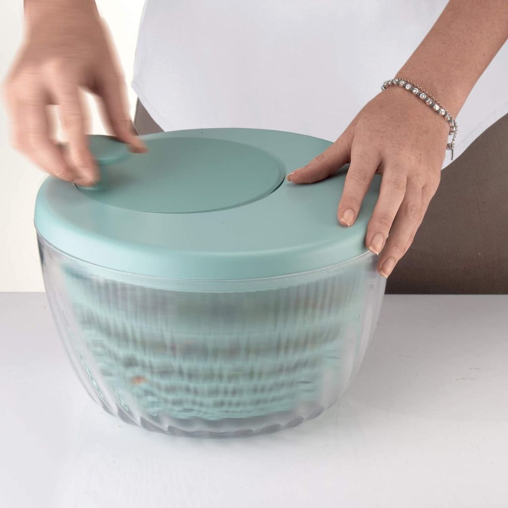 Essoreuse à salade 3 en 1 Vert Menthe 26 cm avec couvercle - Visuel 4