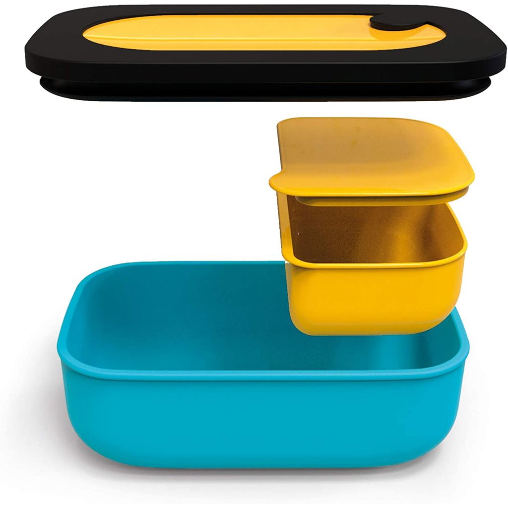 Lunchbox avec couverts jaune et bleu ON THE GO - Visuel 2