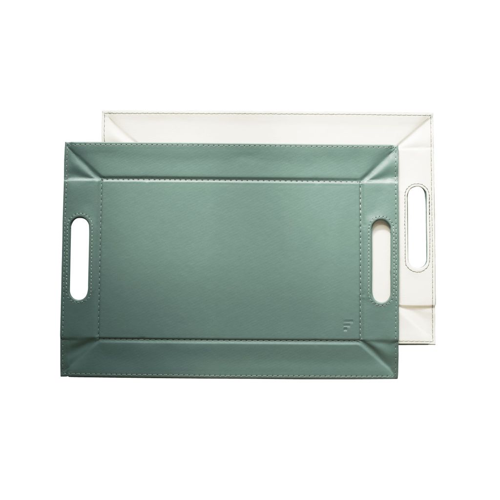 Plateau réversible bicolore 55 x 41cm vert céladon/blanc - Visuel 0