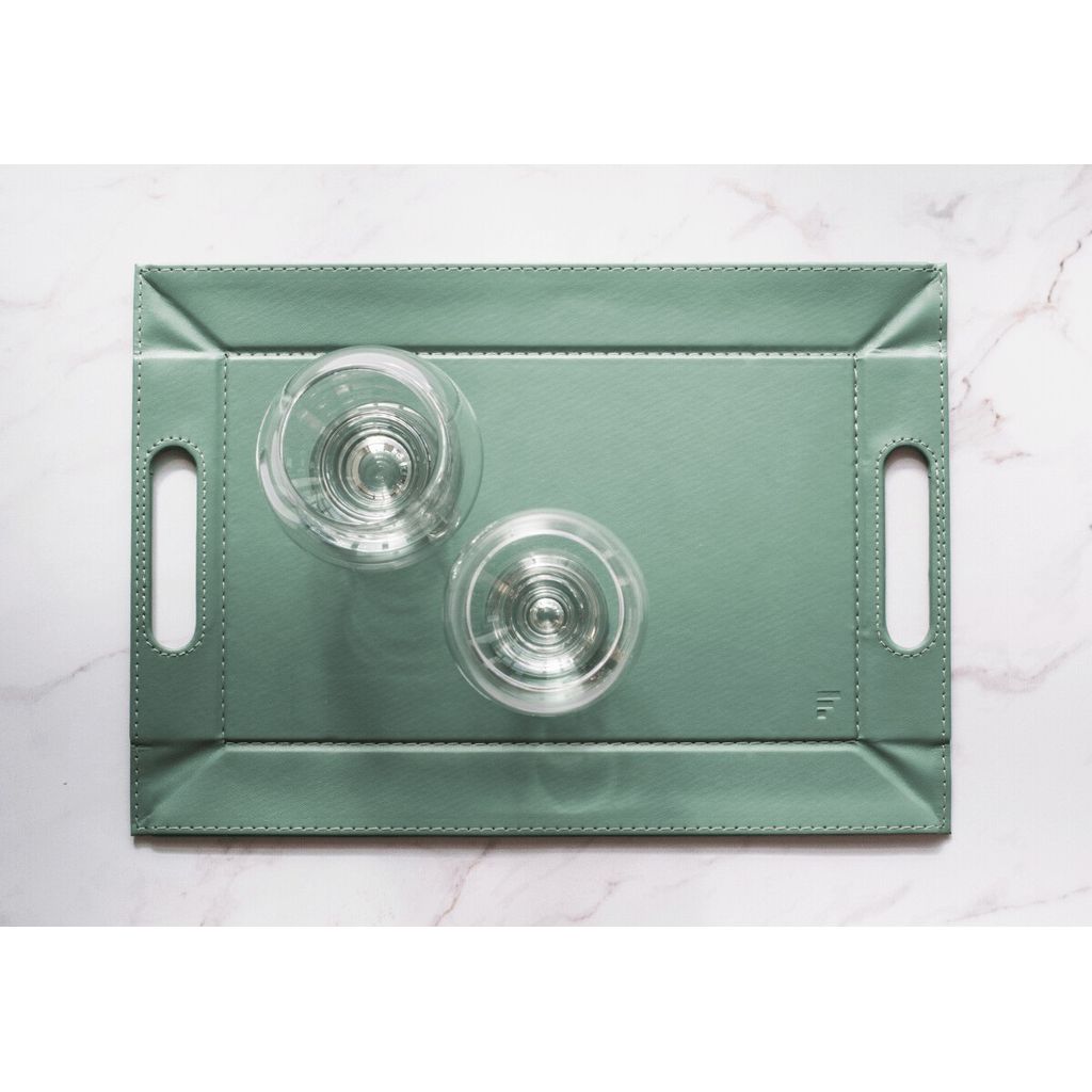 Plateau réversible bicolore 55 x 41cm vert céladon/blanc - Visuel 1