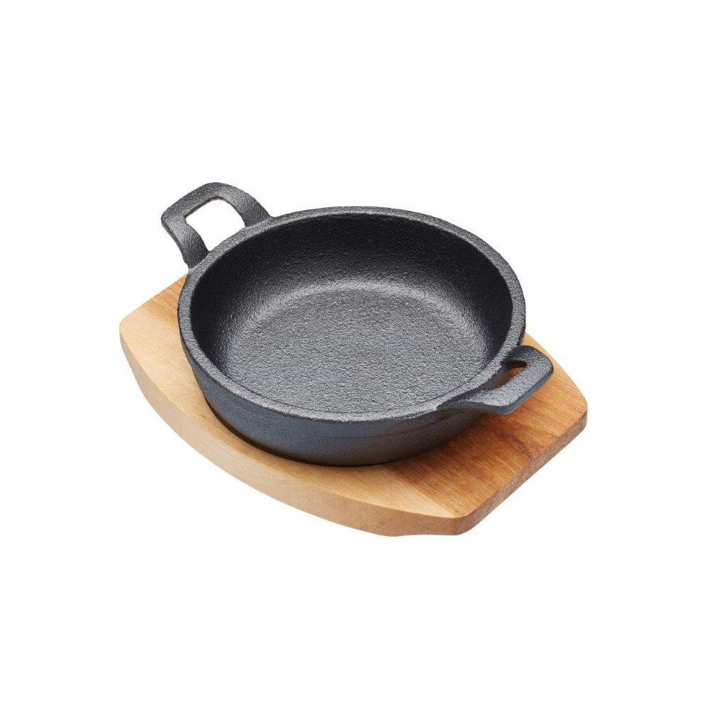 Mini plat à gratin 12,5 cm en fonte avec support bois - Visuel 0