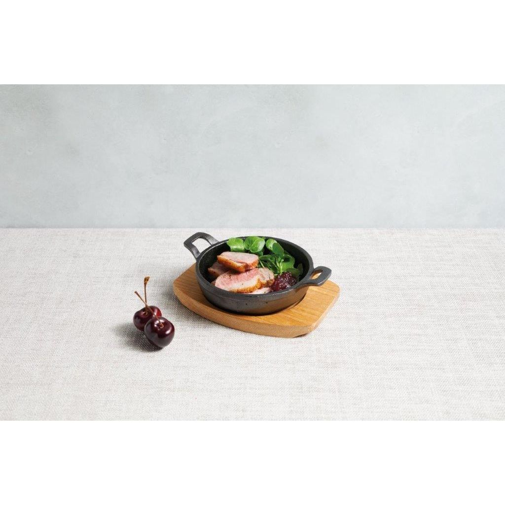 Mini plat à gratin 12,5 cm en fonte avec support bois - Visuel 1