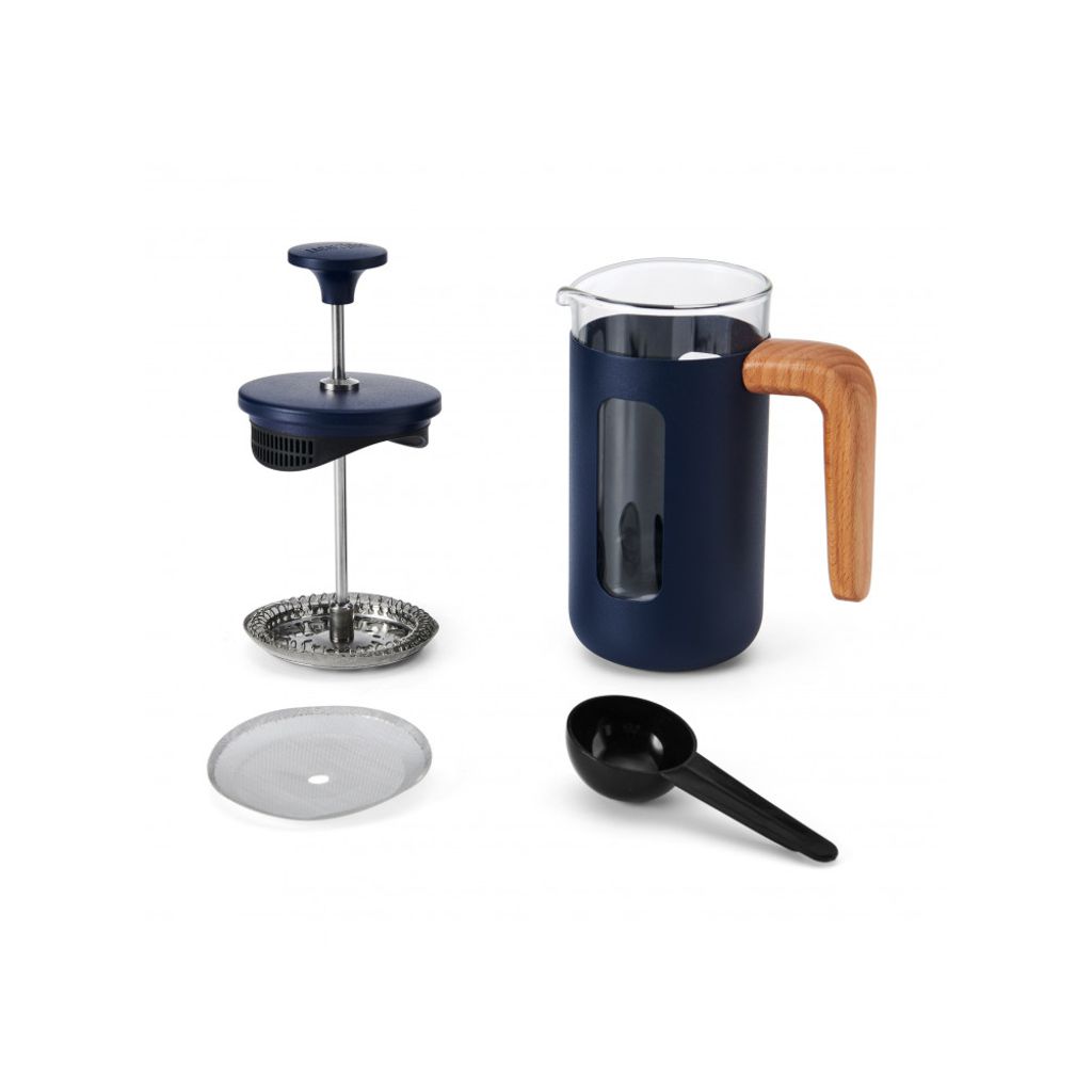 Cafetière à Piston 3 Tasses En Acier Inoxydable - 350 Ml - Poignée Bois Et Verre Borosilicate