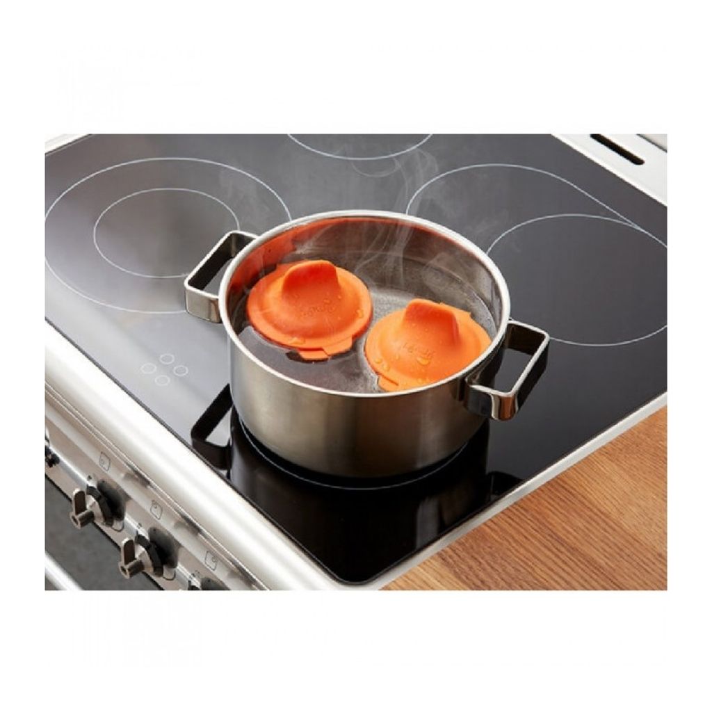 Pocheuse à œuf inox et silicone orange - Visuel 2
