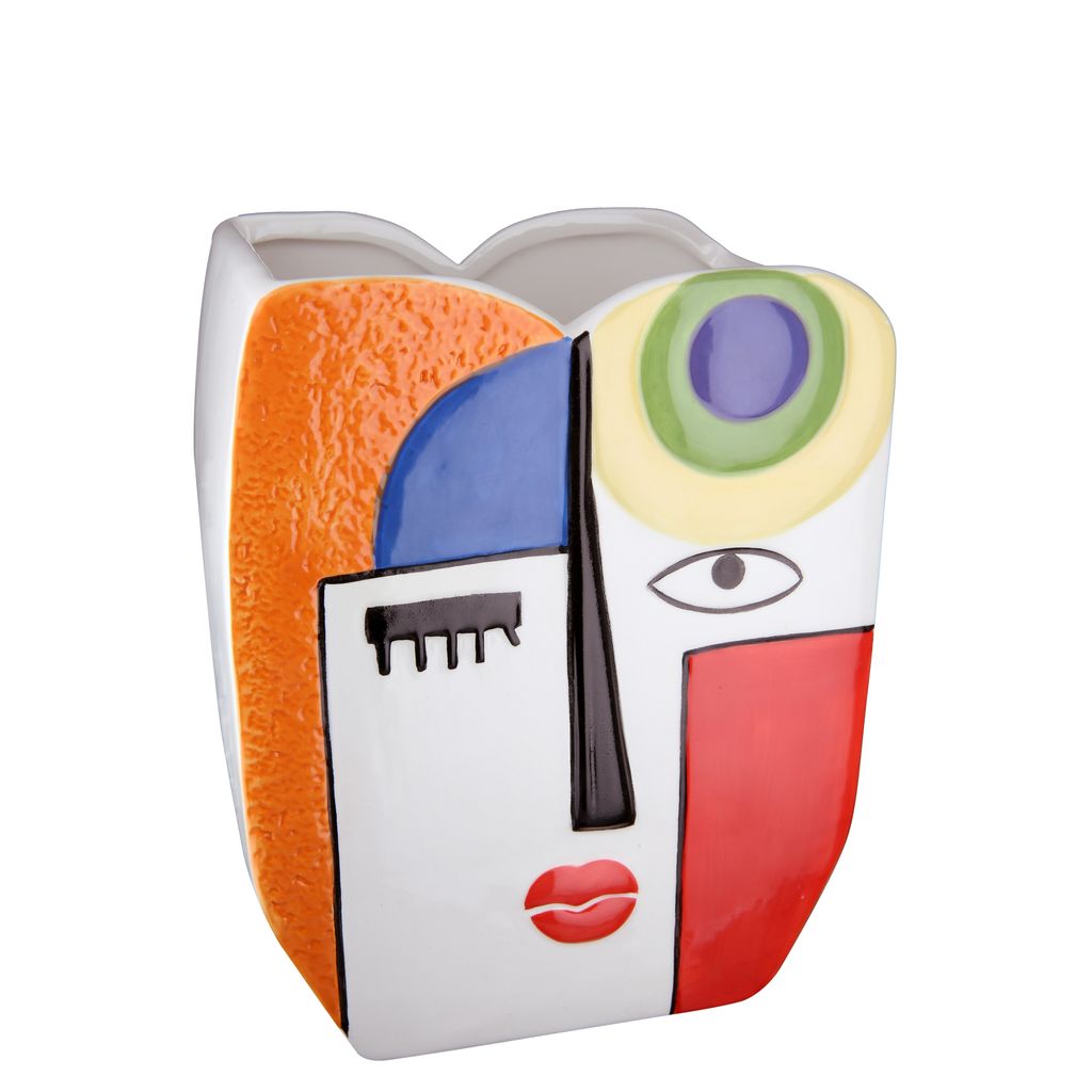 Vase visage, "Cara", motif visage, céramique, multicolore - Visuel 0