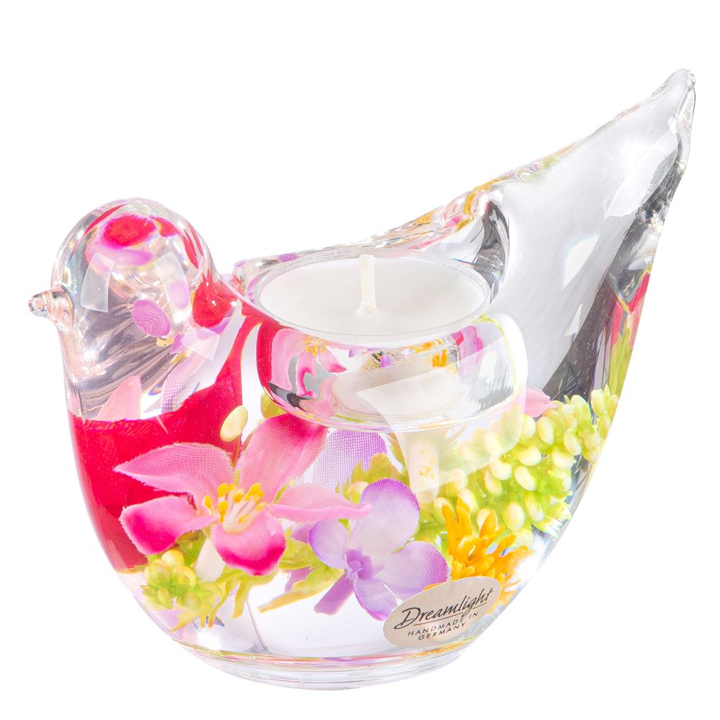 Dreamlight, bougeoir pour bougies à chauffe-plat, oiseau, "Bird Lea", motif papillon, verre, rose - Visuel 0