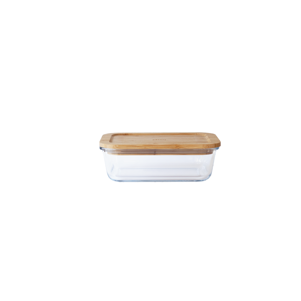 Boite rectangle en verre + couvercle bambou 1 L - Visuel 0