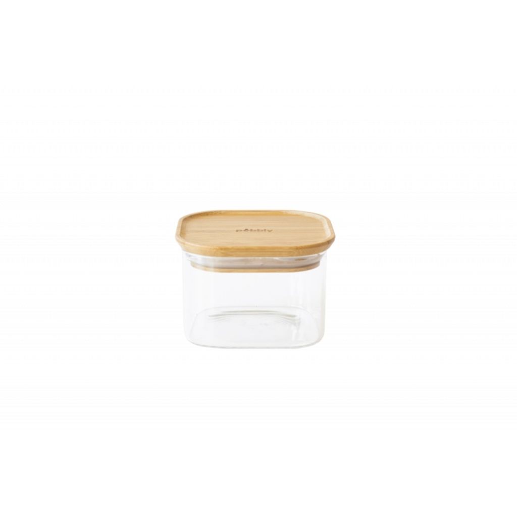 Boîte carrée en verre + couvercle en bambou 500 ml - Visuel 0