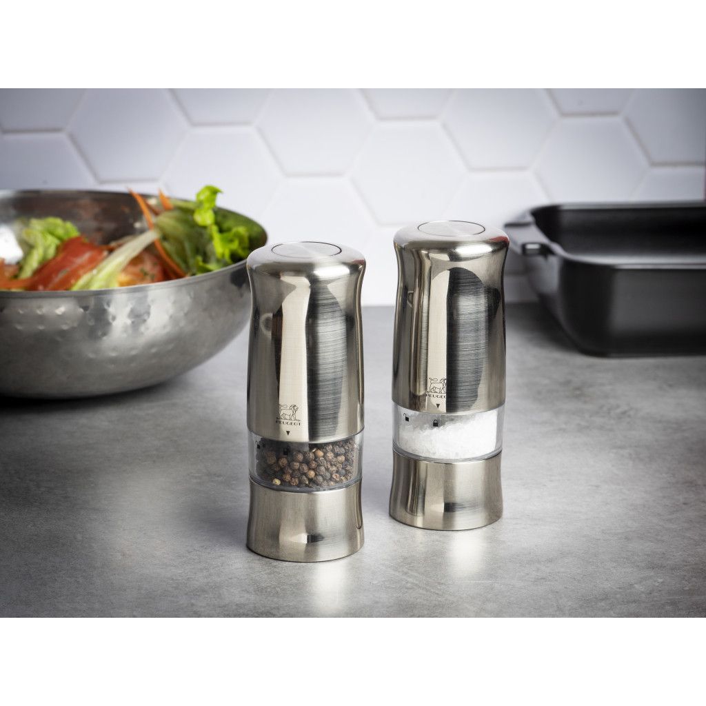 Moulin à Sel électrique Peugeot Zeli - Acier Brossé, Hauteur 14 Cm, Réglage De La Mouture - Fonctionne Avec 4 Piles