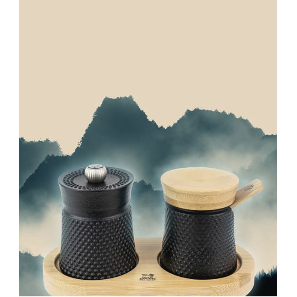 Moulin à poivre Bali fonte noir et sa coupelle à sel en coffret cadeau - Visuel 2