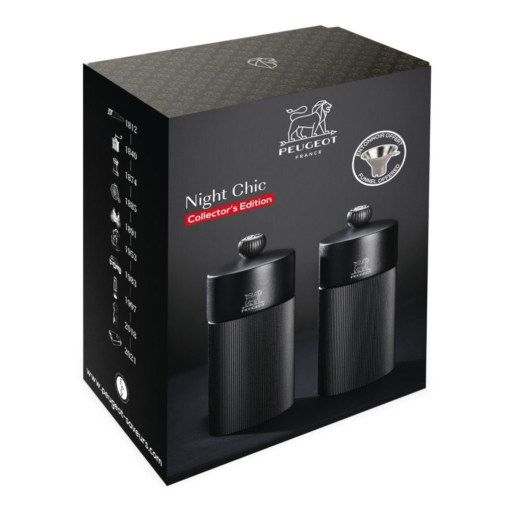 Moulins à Sel Et à Poivre Peugeot Duo Fidji Bois Noir 12 Cm - Lot De 2 - Mécanisme Garanti à Vie