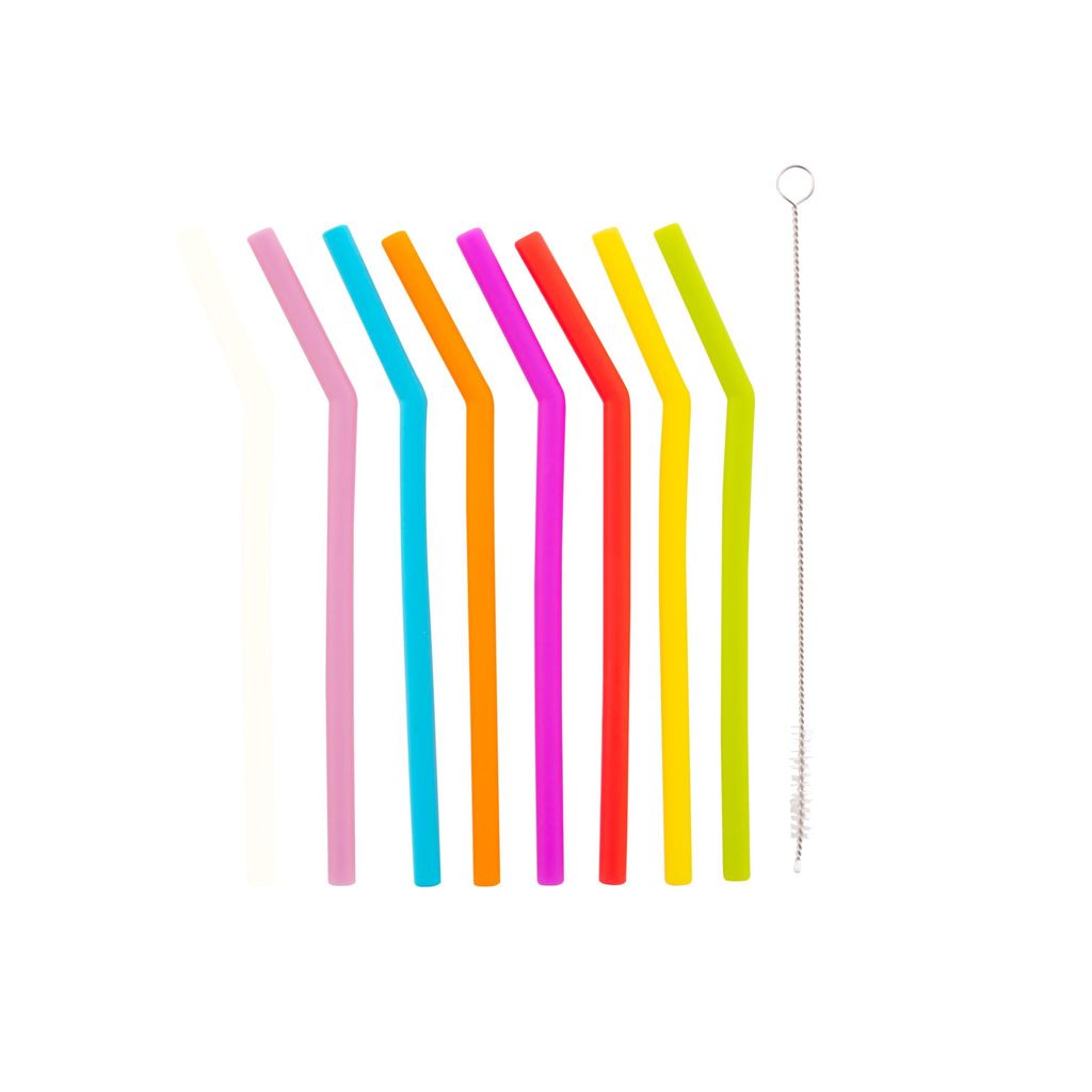 Lot 8 pailles courbées silicone 16,5 cm - Visuel 0