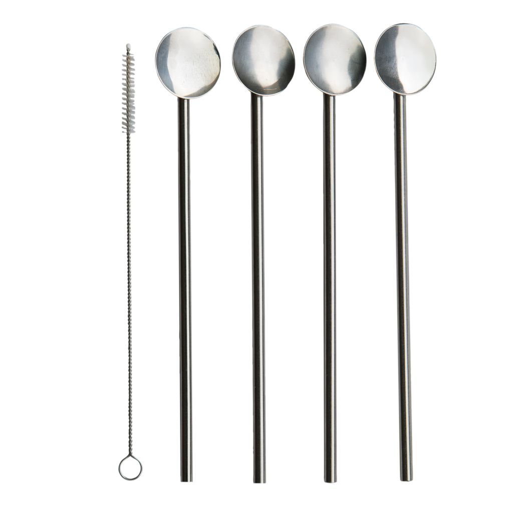 Lot de 4 pailles-cuillères inox - Visuel 0