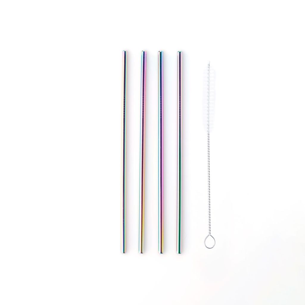 Lot de 4 pailles arc-en-ciel en inox - Visuel 0