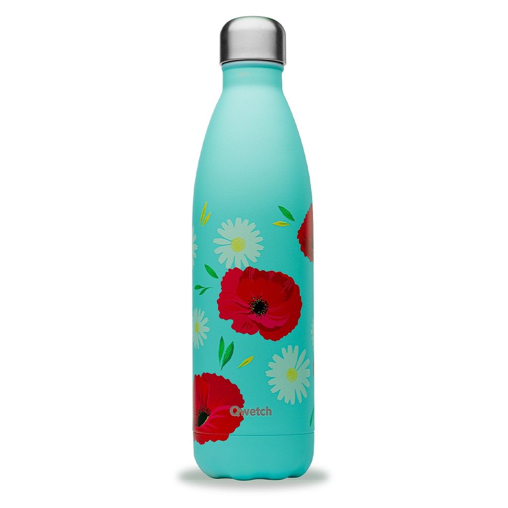 Gourde Isotherme 946 Ml En Acier Inoxydable Avec Paille – Sans BPA, Double Paroi | Motif Fleurs De Coquelicot – Pour Sport, Randonnée, École, Bureau