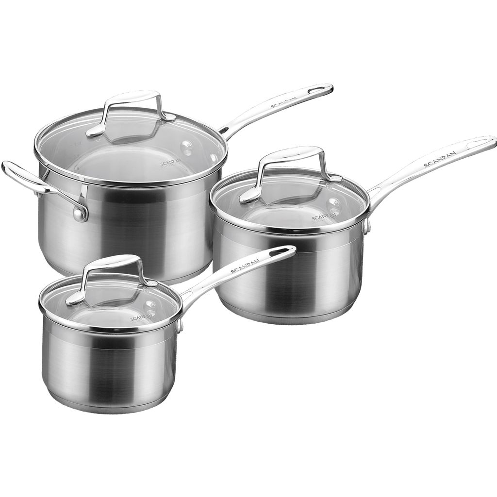 Lot De 3 Petites Casseroles Inox HEBEOT Avec Couvercle - 13 X 7 X 5,5 Cm, Finition Brossée, Pour Sauces, Lait, Thé