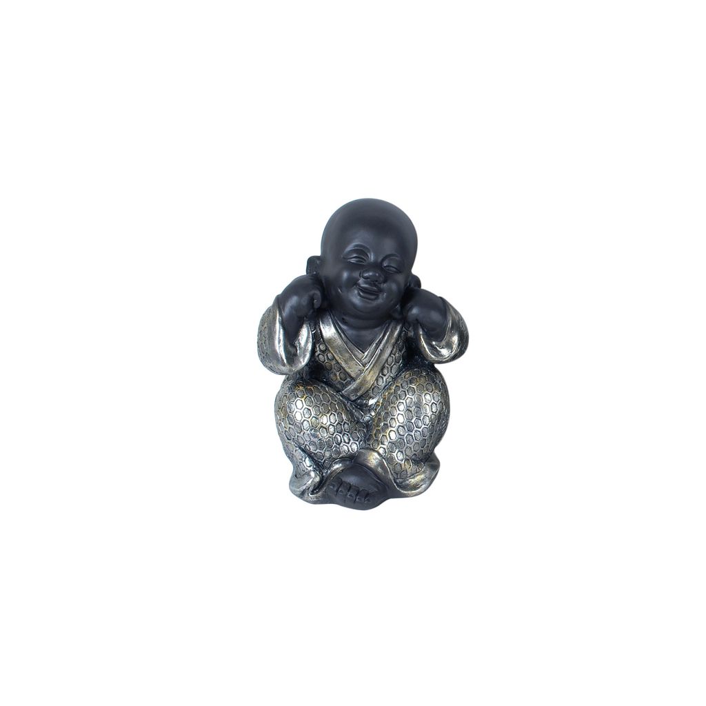 Statuette moine argenté  " Rien entendu " - Visuel 0