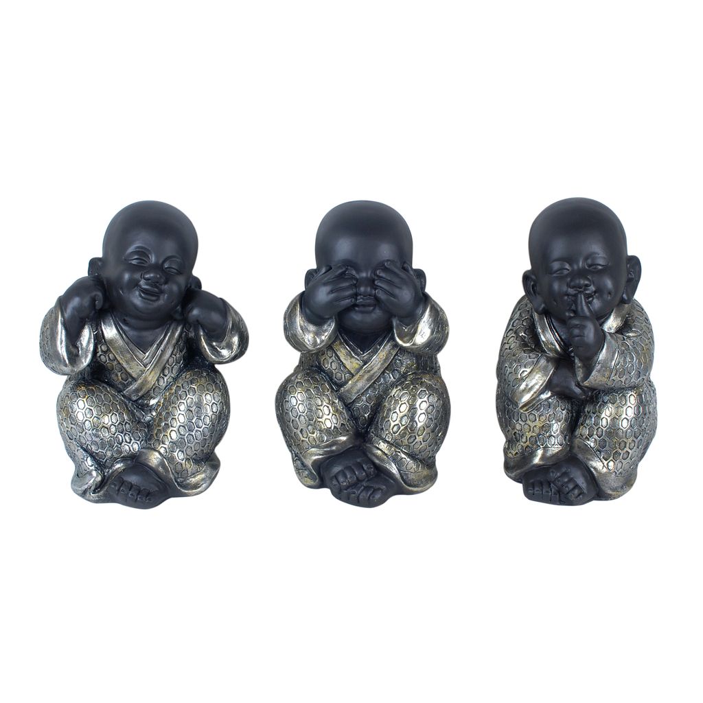 Statuette moine argenté  " Rien entendu " - Visuel 1