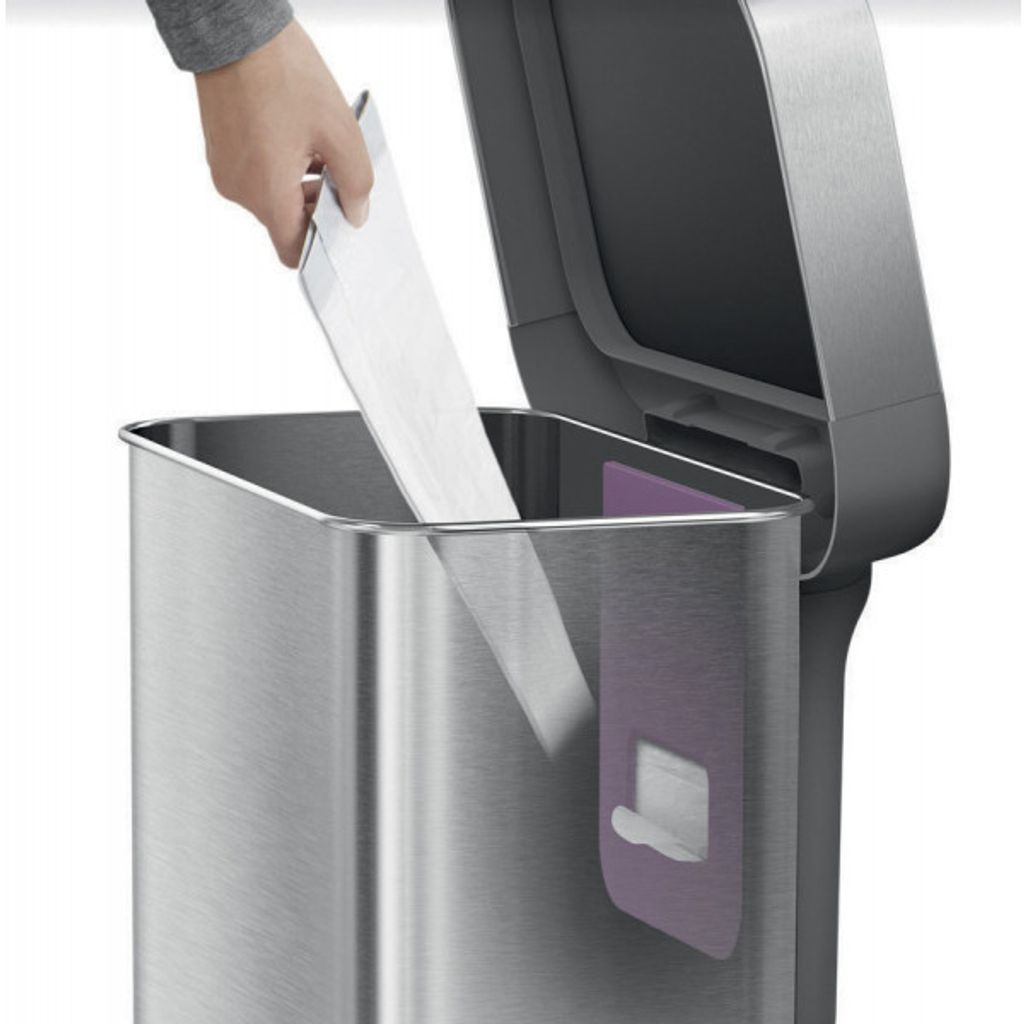 Poubelle rectangulaire 30 L inox avec réserve à sacs - Visuel 2