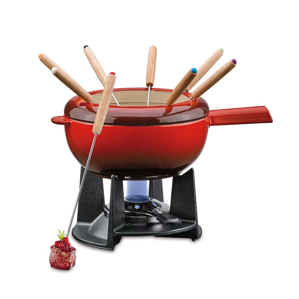 Service à fondue en fonte rouge - Visuel 0