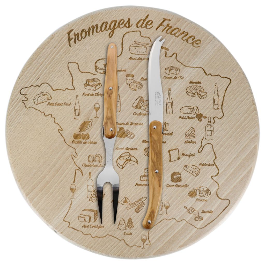 Plateau à fromage 2 couteaux Laguiole Olivier - Visuel 0