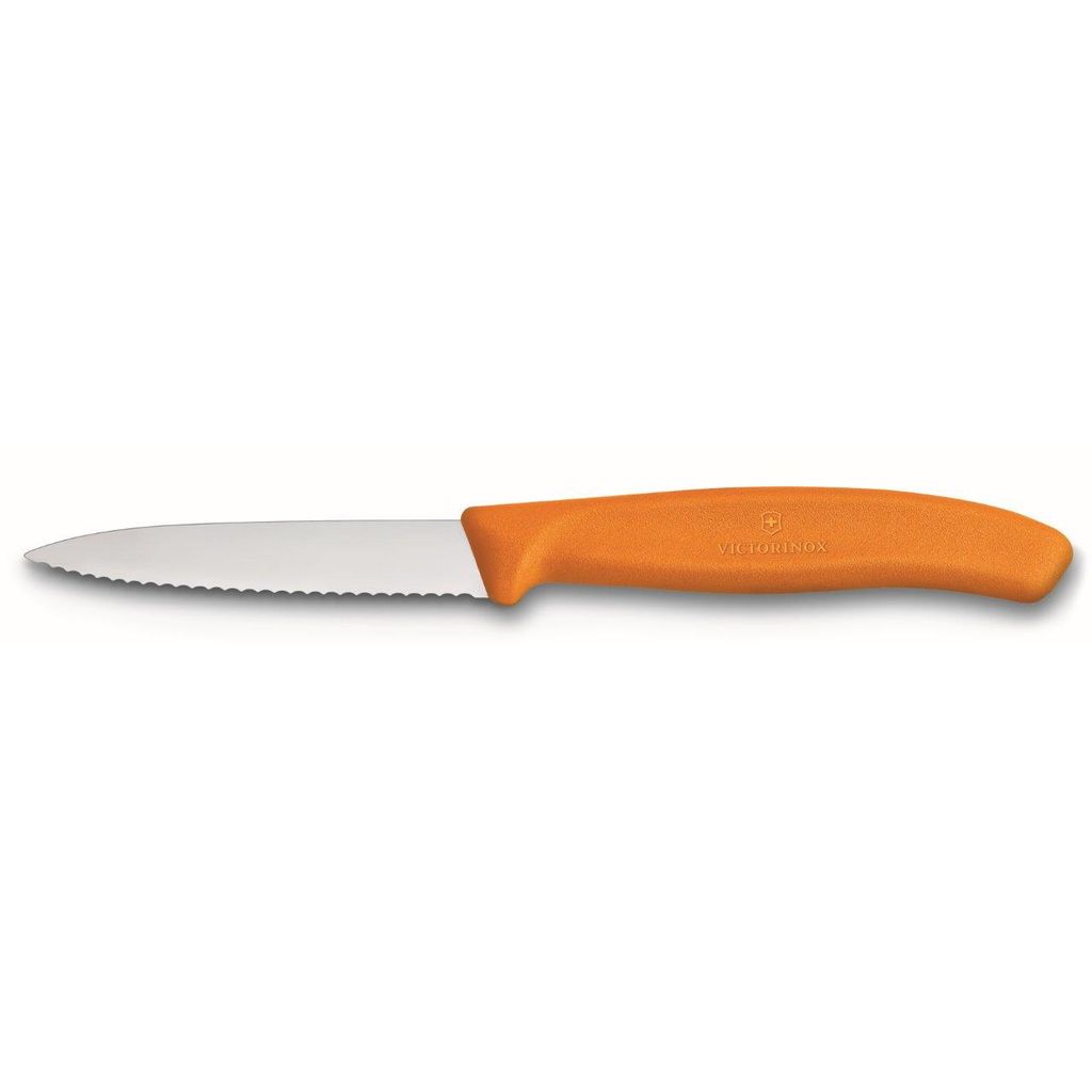 Couteau d'office lame dentelée 8 cm orange - Visuel 0
