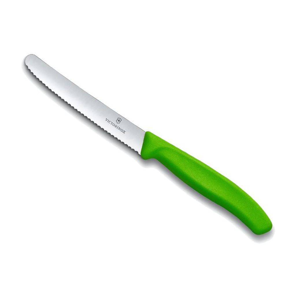 Couteau à tomate lame dentelée 11 cm vert