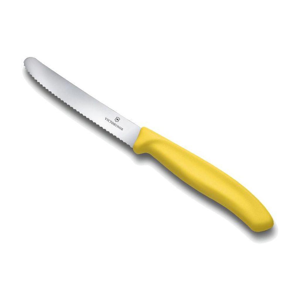 Couteau à tomate lame dentelée 11 cm jaune - Visuel 0