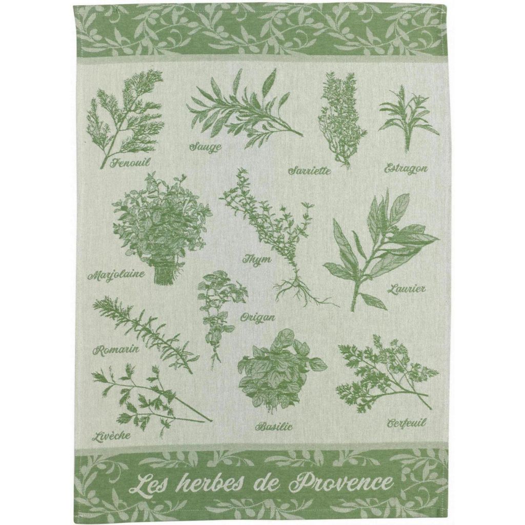 Torchon jacquard Herbes de provence Vert 50 x 70 - Visuel 0