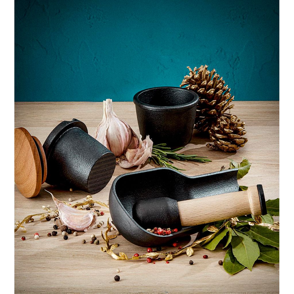 Mortier et pilon en fonte noir 8 cm - Visuel 1