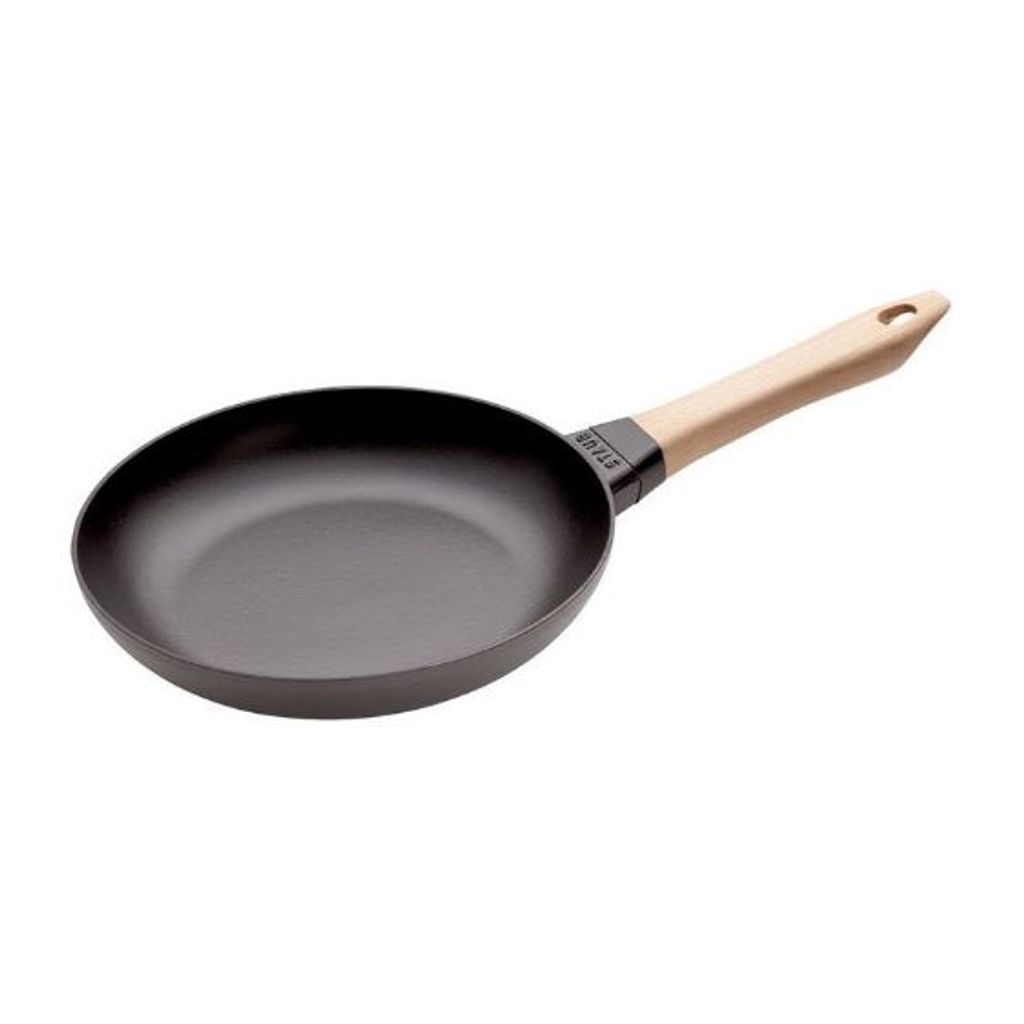 Poêle en fonte noir mat avec manche en bois 24 cm - Visuel 0